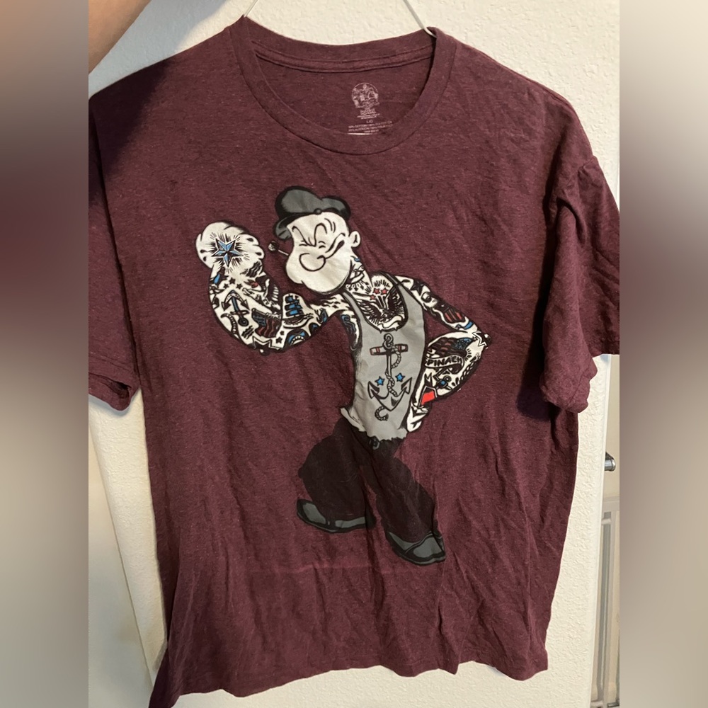 Popeye Tattooed Sailor Graphic Tee in Burgundy